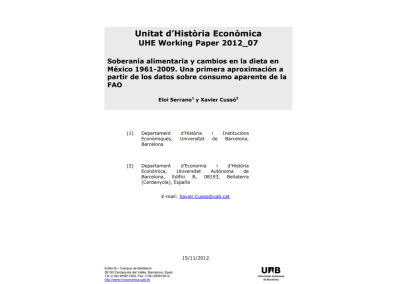 Soberanía alimentaria y cambios en la dieta en México 1961-2009. Una primera aproximación a partir de los datos sobre consumo aparente de la FAO